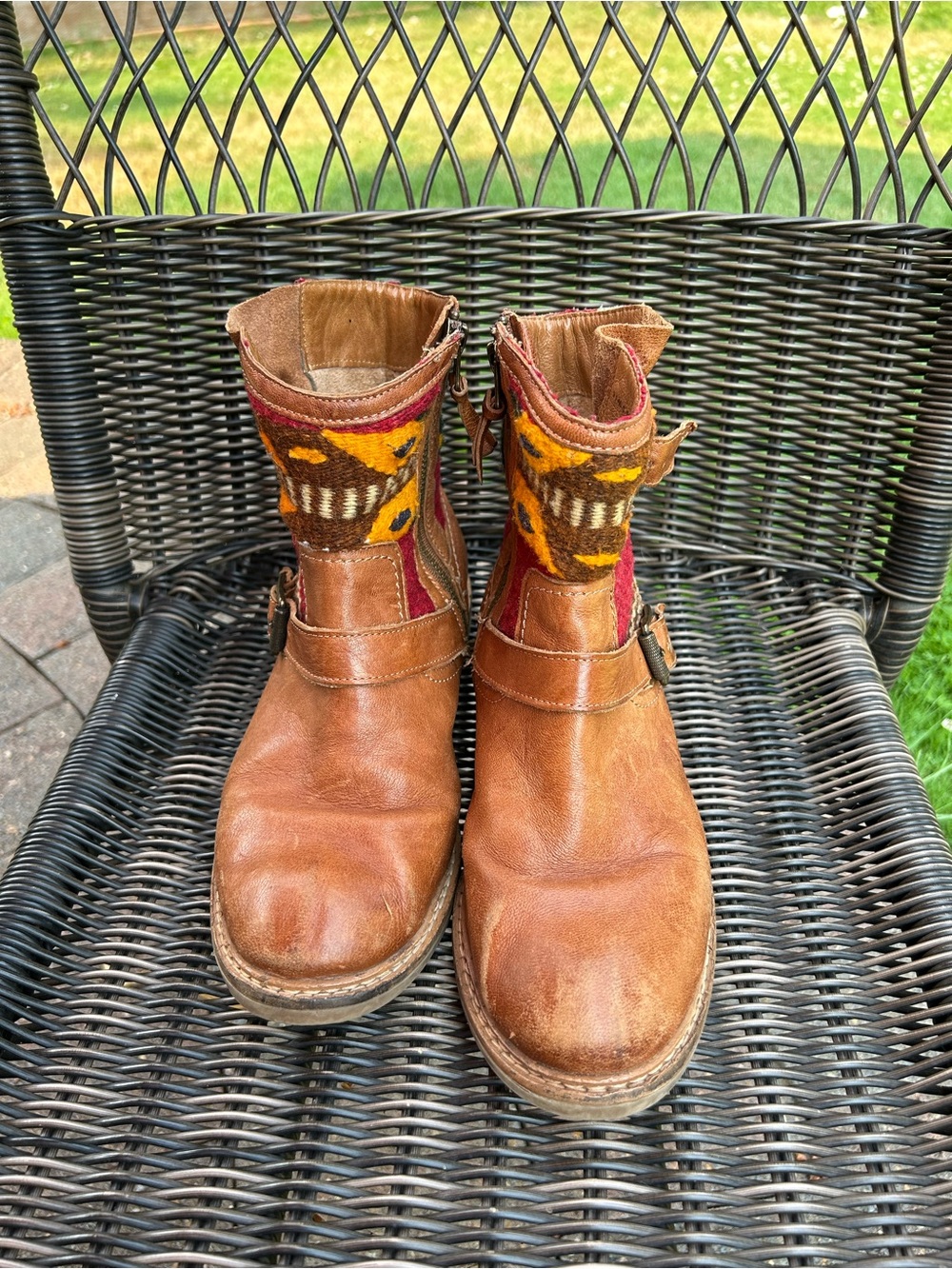 Sofft Tan Leather Bohi  Boots with Aztec Woven Shaft adjustable sides side zipp